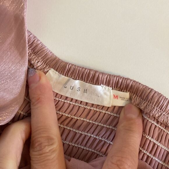 Lush Blush Pink Tie Strap Shimmer Tiered Midi Dress Size Medium - Picture 10 of 14